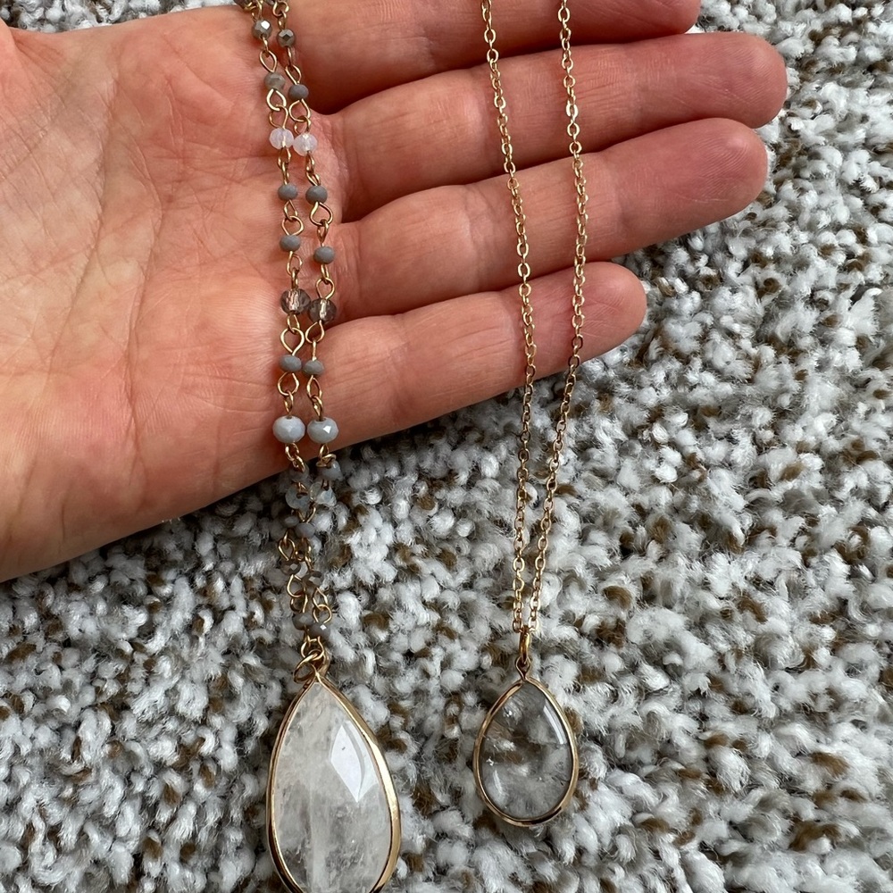 Elegant Gold and Purple-Gray Teardrop Necklaces, Set of 2